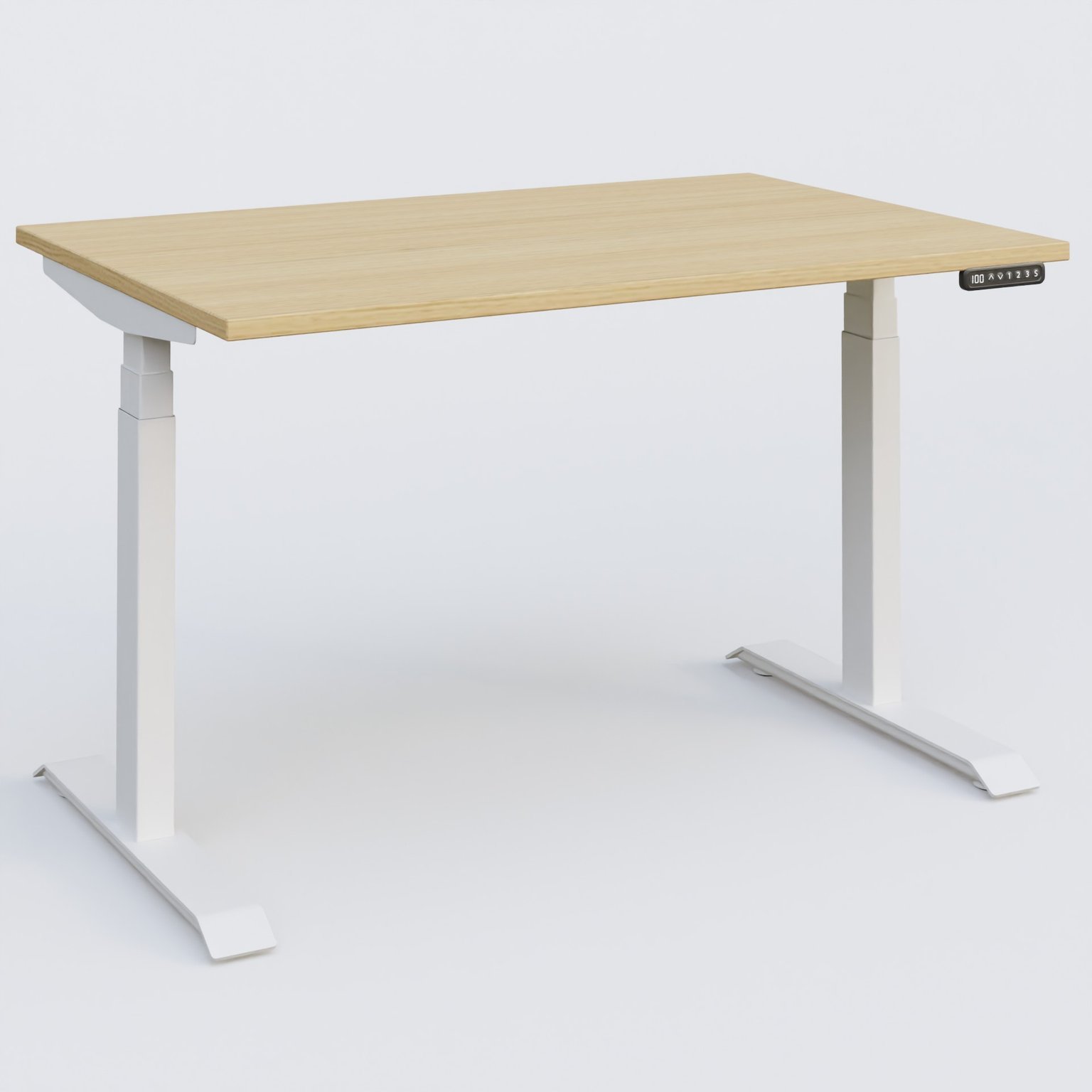 Poste solo 120*80 réglable en hauteur éléctriquement de 65-130 cm gamme KPro3. Plateau Chêne clair et pietement Blanc.