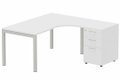 Plan Compact 90° asymétrique 160x162x80/60cm retour à droite avec caisson HB bois 3 tiroirs blanc/aluminium - sur délai