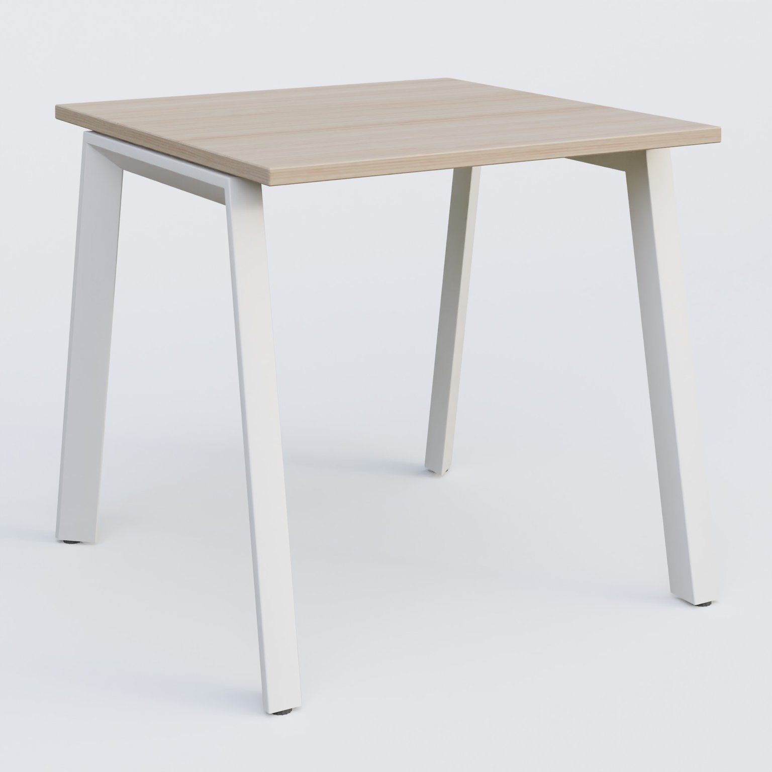 K8 plan droit 80*80 sur pieds fixe. Plateau Acacia et pietement Blanc