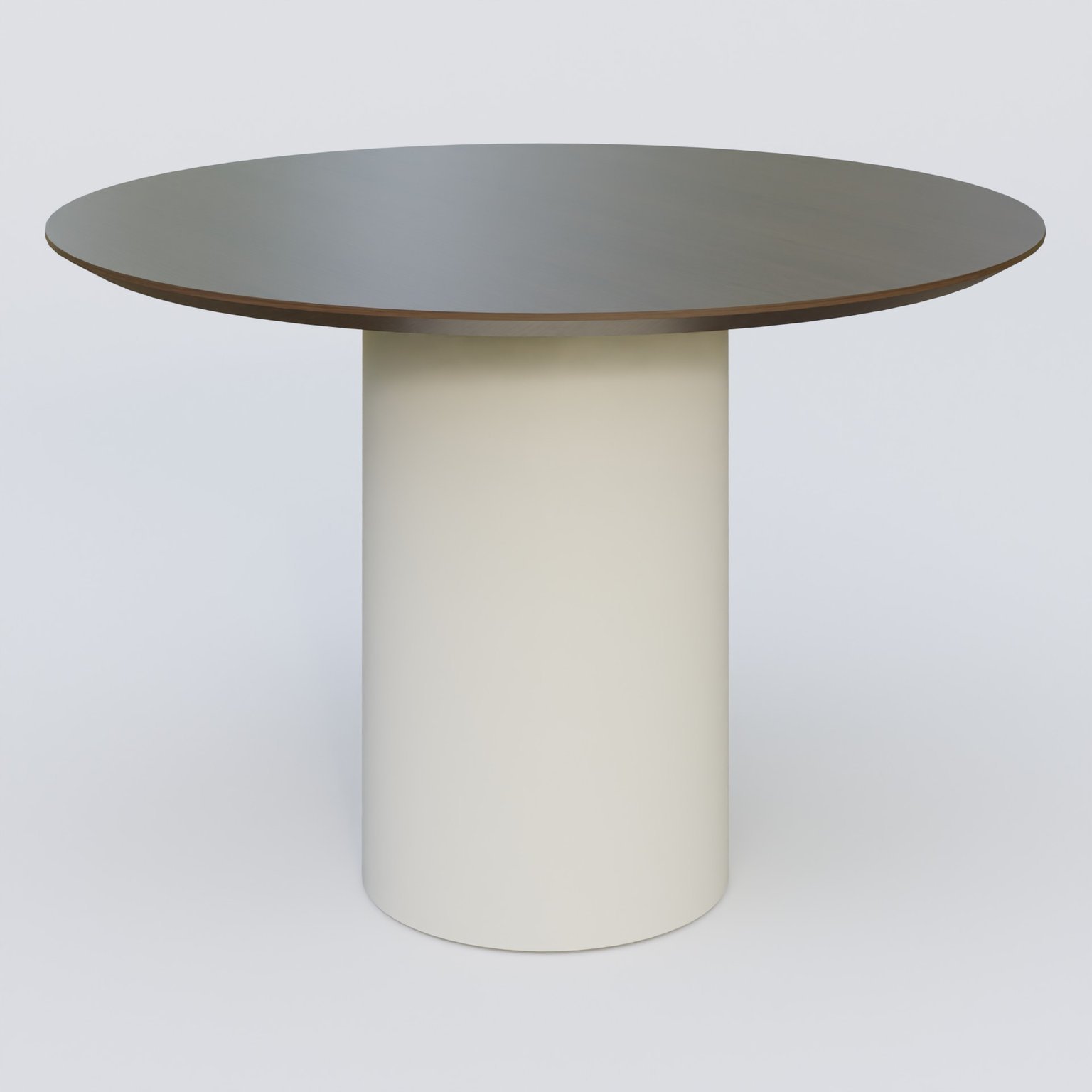 Table Basse Fashion Styl piètement colonne en métal D-26cm et plateau bois. Plateau Chêne Moka et pietement Blanc (RAL 9010).