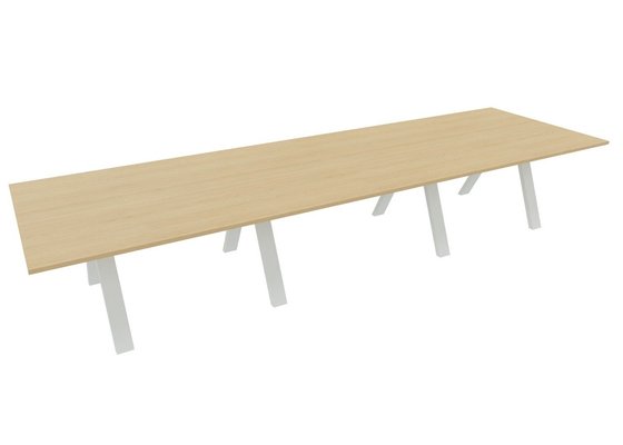 [Pas de famille] - [Pas de sous famille] - TABLE RECTANGULAIRE 3 PLATEAUX 420X120CM SUR STRUCTURE X3 MEETING. Plateau Chêne clair et pietement Blanc.