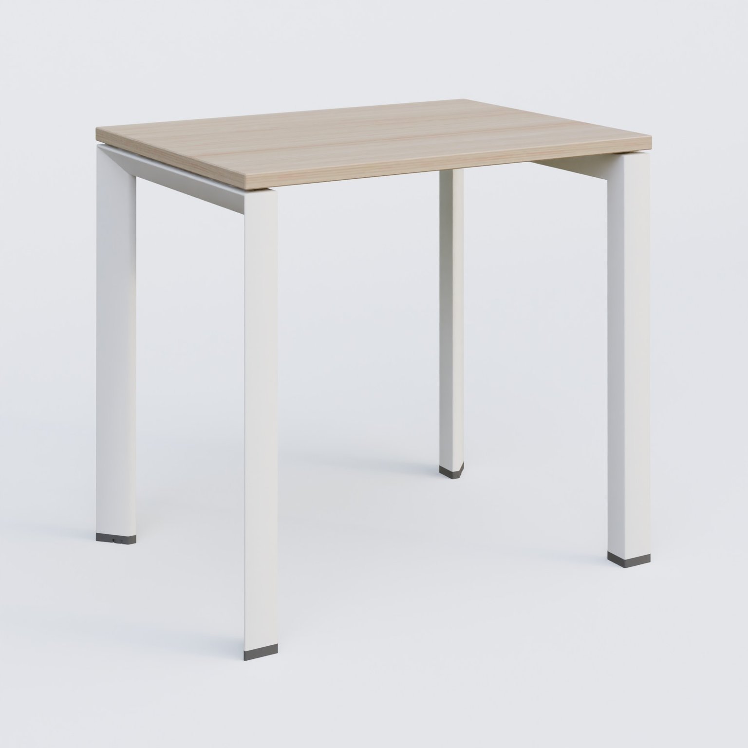 K7 plan droit 80*60 sur pieds fixe. Plateau Acacia et pietement Blanc
