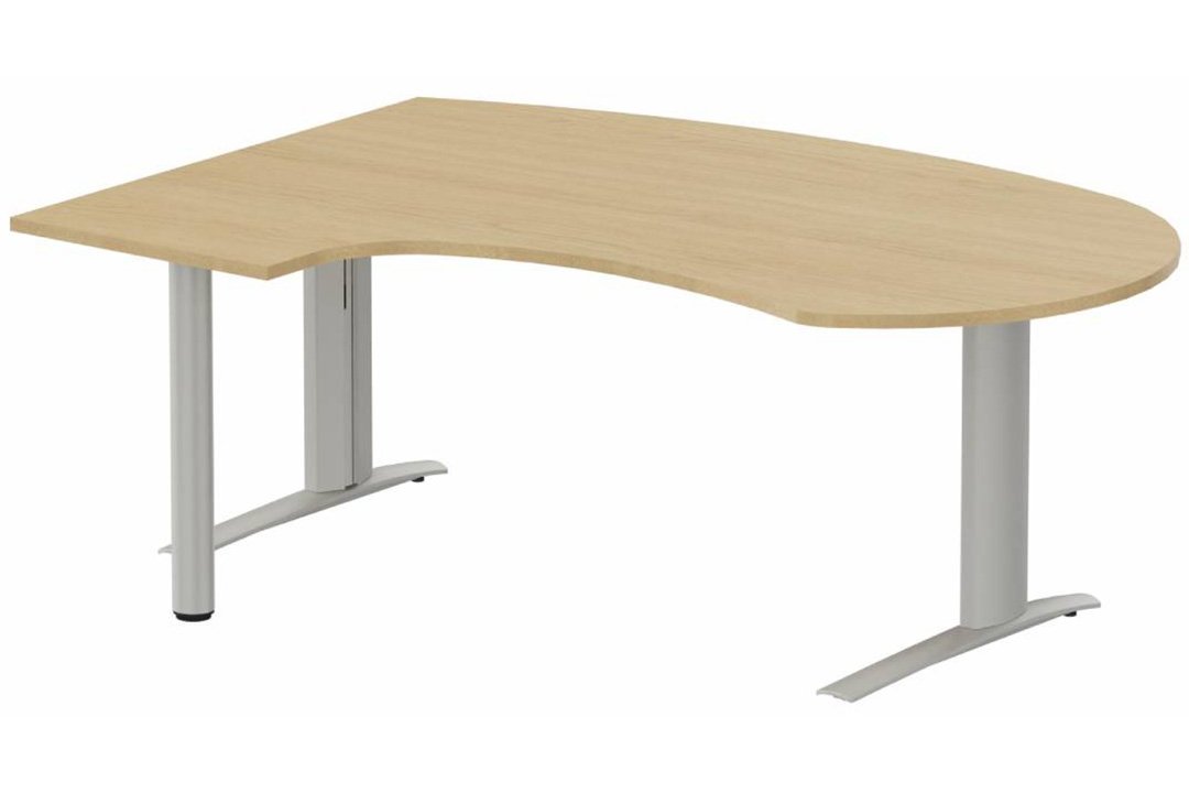 k1 Poutre - Plan compact 90° asymétrique Manager 190x141x104 / 60cm, pied de soutien sous retour à gauche -Finitions : PLATEAUX: CHENE (CE) / PIETEMENTS: ALUMINIUM (AL)
