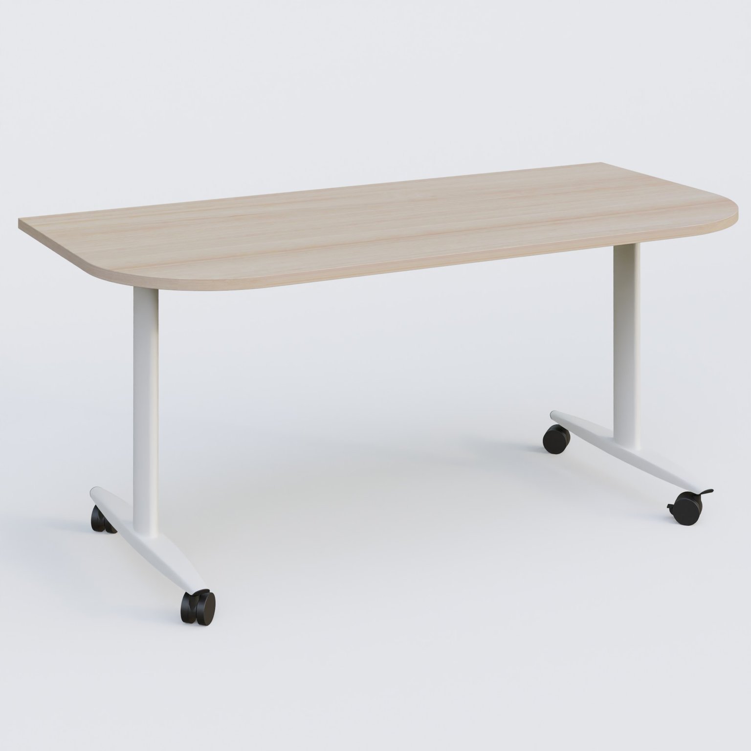 Module d'extrémité pour table abattante gamme Design 165*80 cm. Plateau Acacia et pietement Blanc.