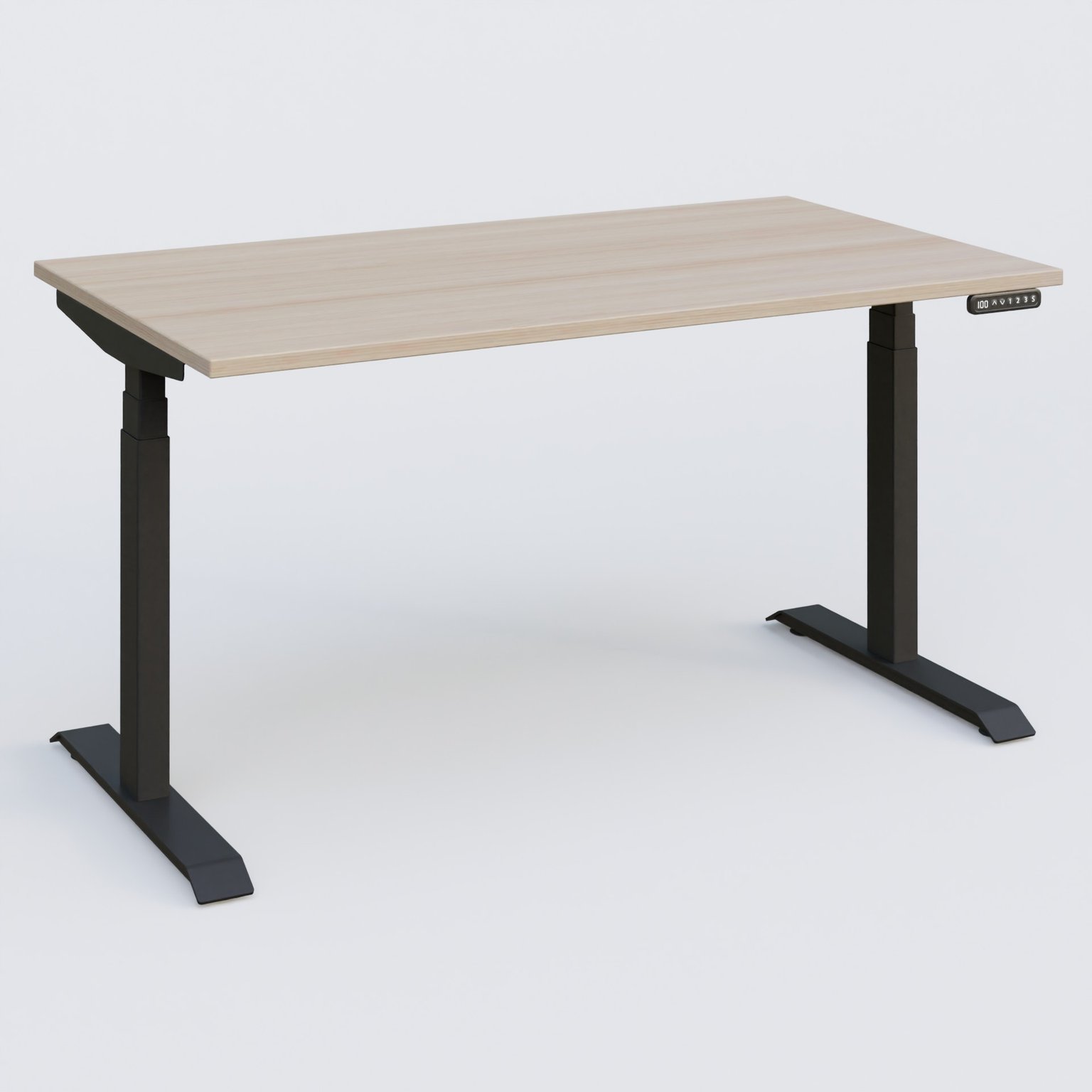 Poste solo 140*80 réglable en hauteur éléctriquement de 65-130 cm gamme KPro3. Plateau Acacia et pietement Noir.