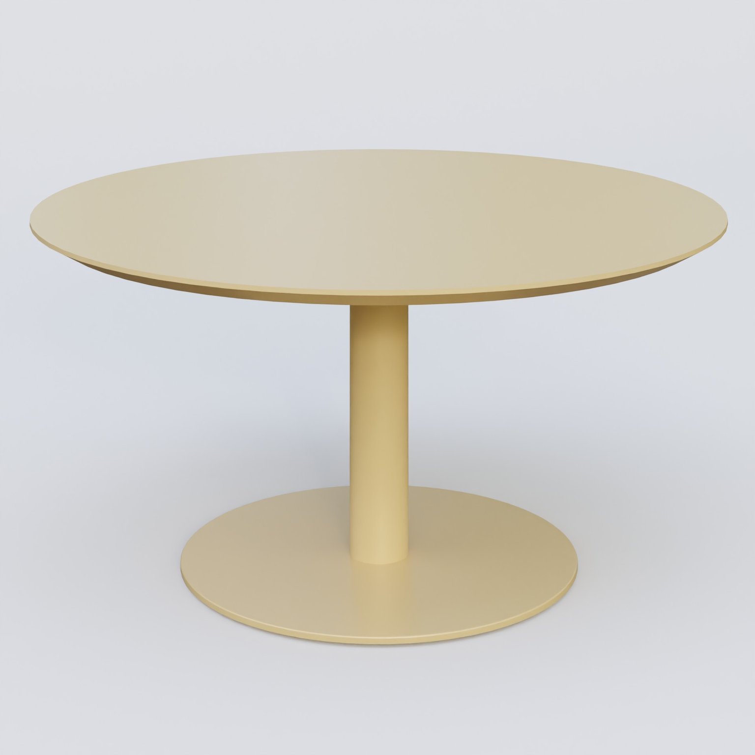 Table Basse Fashion Styl piètement colonne en métal et plateau bois. Plateau Jaune Cuivre (RAL 1002) et pietement Jaune Cuivre (RAL 1002).