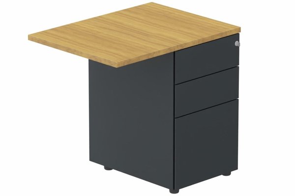 Gamme K1 - Extensions - Plans droits - K1 Retour direct 60x80cm sur caisson porteur métal 3 tiroirs noyer/anthracite