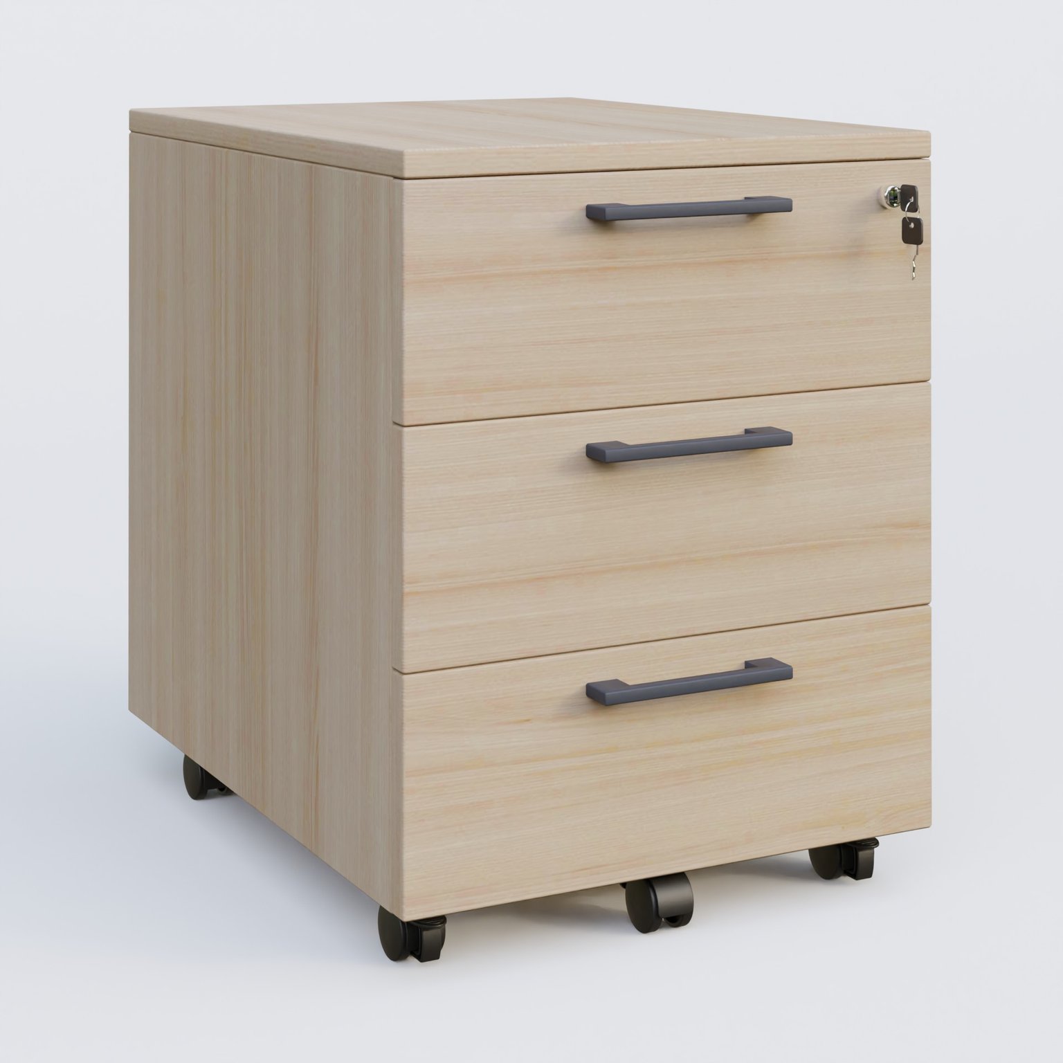 Caisson mobile mélamine 3 tiroirs, hauteur 55 cm. Caisson Acacia et poignets Anthracite.
