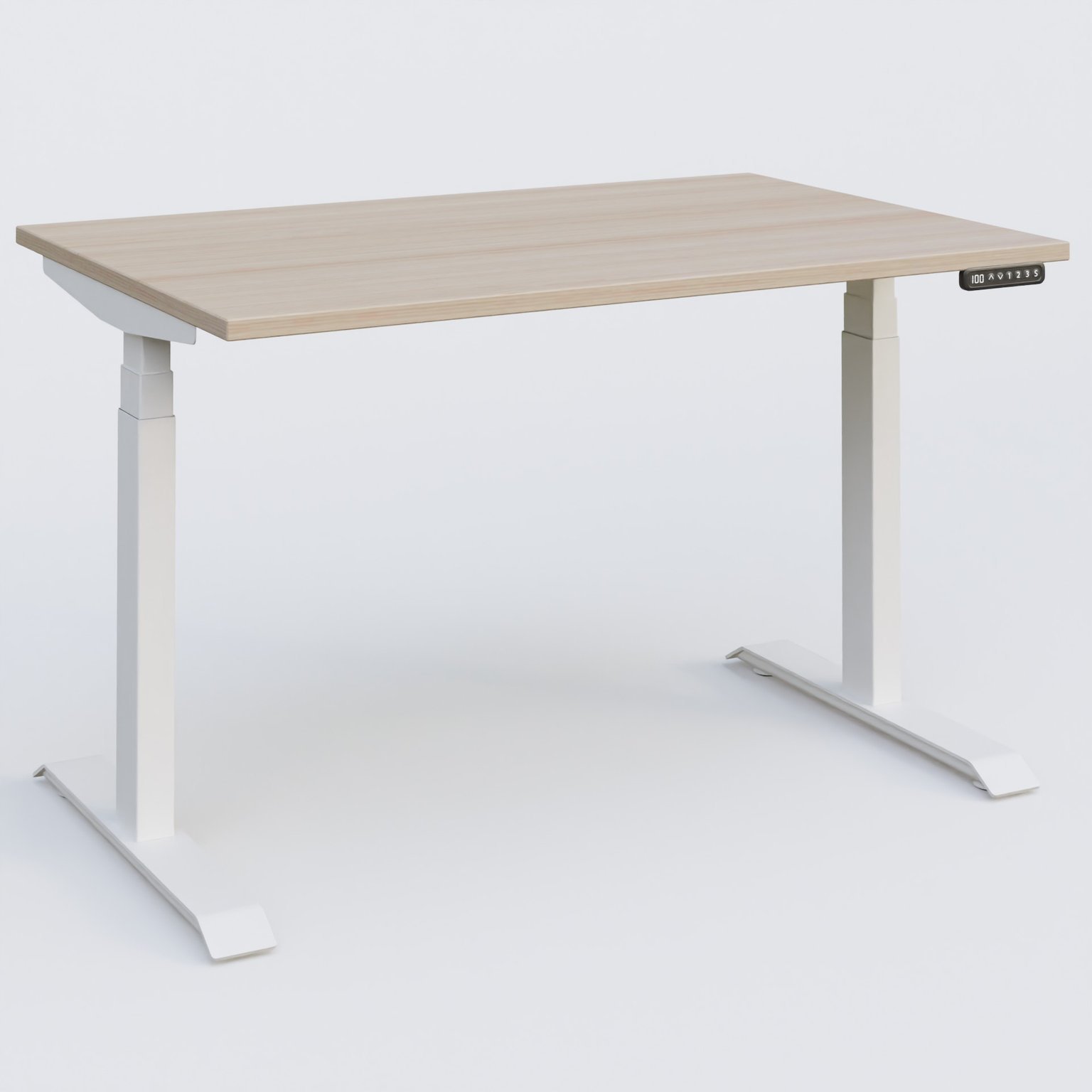 Poste solo 120*80 réglable en hauteur éléctriquement de 65-130 cm gamme KPro3. Plateau Acacia et pietement Blanc.