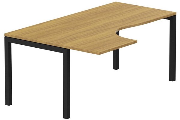 Gamme K3 - Plans compacts - K3- Plan compact 90° asymétrique 160x120x80/60cm sur pied de soutien - retour à gauche -Finitions : PLATEAUX: NOYER (NO) / PIETEMENTS: NOIR GRAINE MAT (NG)