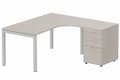 Plan Compact 90° asymétrique 180x162x80/60cm retour à droite avec caisson HB bois 3 tiroirs, acacia/aluminium