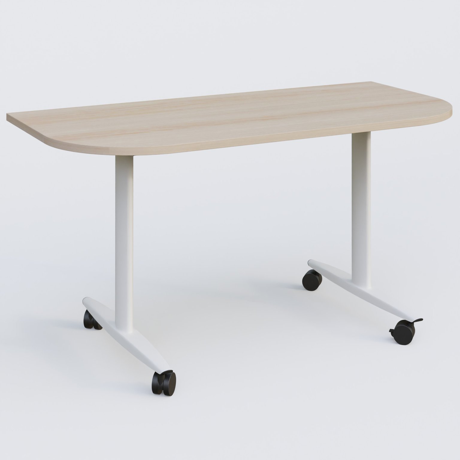 Module d'extrémité pour table abattante gamme Design 145*70 cm. Plateau Acacia et pietement Blanc.