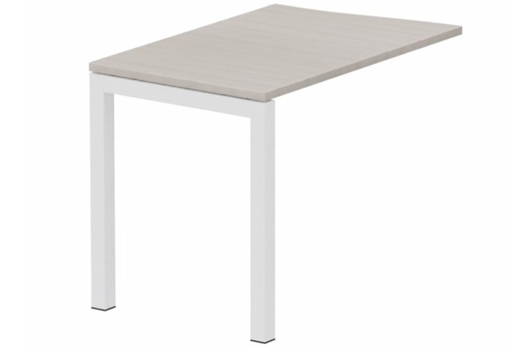 Retour vague à gauche 90x60cm sur pied, plateau acacia, structure blanc