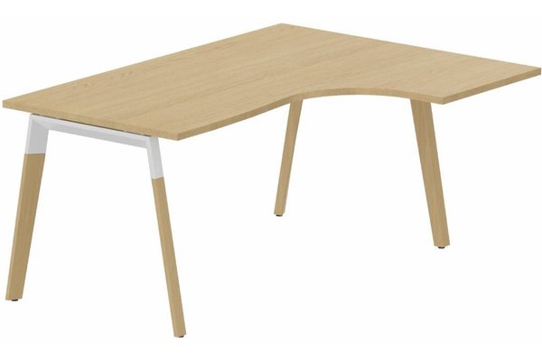 Gamme K8 Wood - Plans compacts  - K8Wood Plan compact 90° asymétrique 180x120x80/60cm sur pied de soutien - retour à droite - plateau chêne, piétement blanc / bois