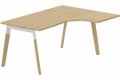 K8Wood Plan compact 90° asymétrique 180x120x80/60cm sur pied de soutien - retour à droite - plateau chêne, piétement blanc / bois