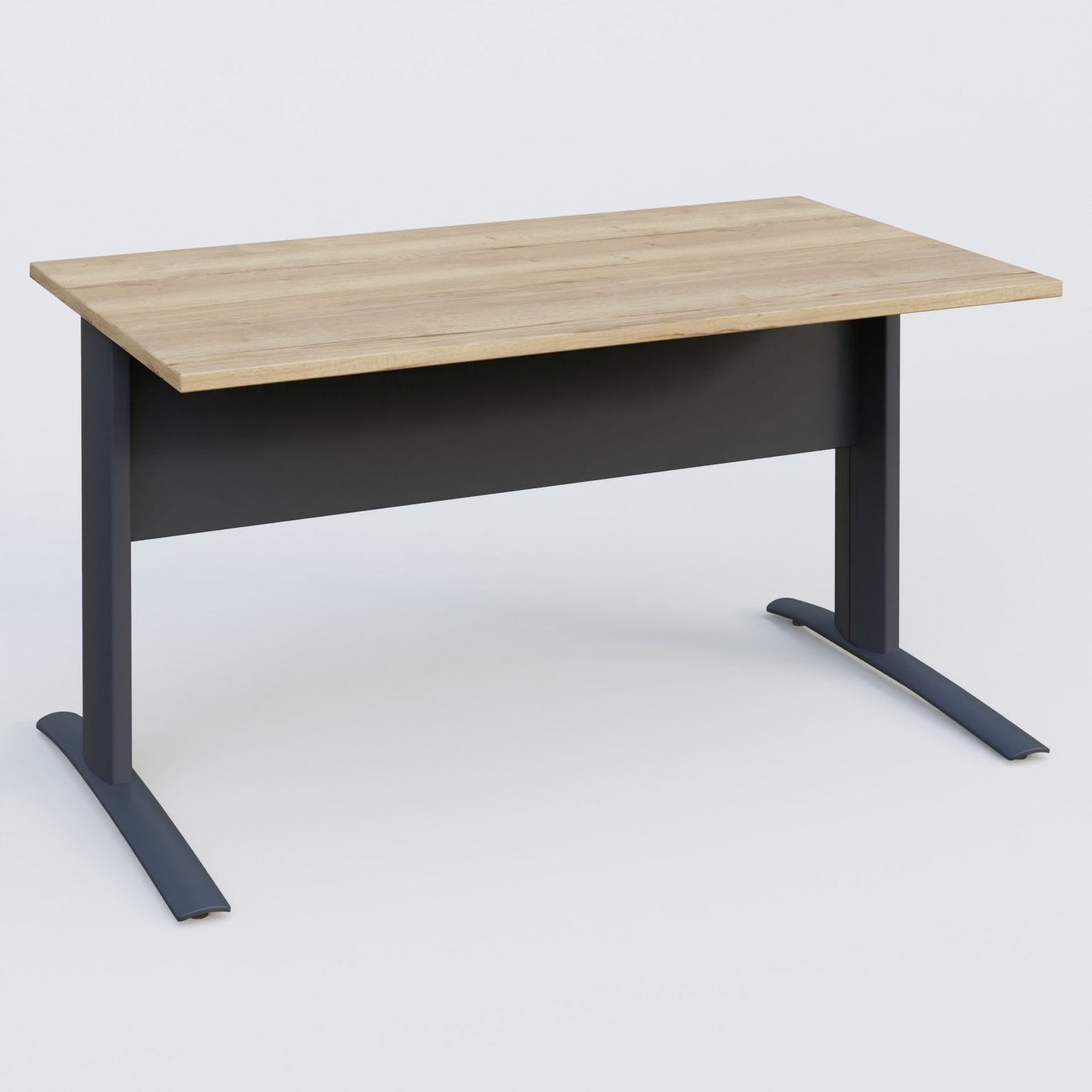 K1 Plateau droit 140x80 avec voile de fond métal. Plateau Chêne naturel et pietement Anthracite