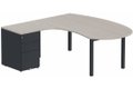 K3 compact 90° manager 190x141x104x60cm sur caisson HB métal 3 tiroirs, plateau acacia, structure anthracite