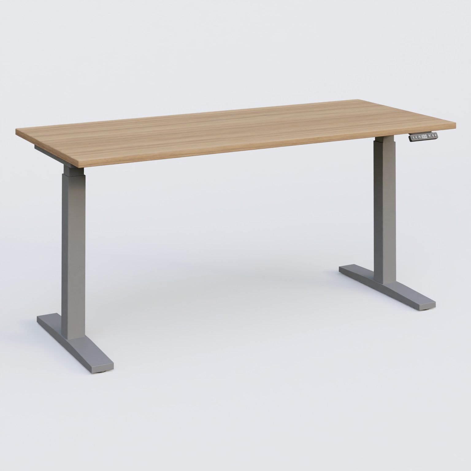 Poste solo 160*70 réglable en hauteur éléctriquement de 70-120 cm gamme KPro2. Plateau Noyer et pietement Aluminium.