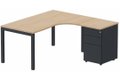 Plan Compact 90° asymétrique 180x162x80/60cm retour à droite avec caisson HB métal 3 tiroirs hêtre/anthracite