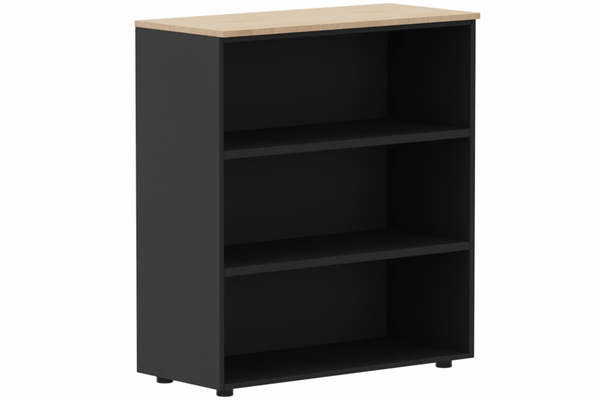 ARMOIRES SANS PORTES / BIBLIOTHEQUES - Hauteur 80 cm - Armoire mélamine H102xL100cm sans portes, Finitions =Top de finition : Hêtre / Corps d'armoire et tablettes: noir