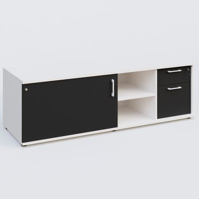 [Pas de famille] - [Pas de sous famille] - Caisson USE ME avec caisson deux tiroirs, porte à gauche. Caisson Blanc et portes Noir.