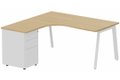 K8 Plan compact 90° asymétrique 180x162x80/ 60cm avec caisson HB métal 3 tiroirs - retour à gauche