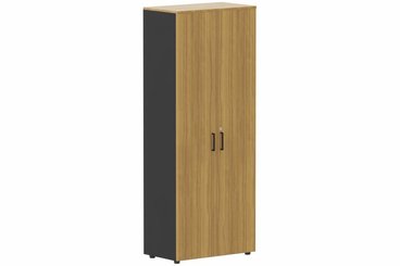 ARMOIRES PORTES BATTANTES - Mélaminés - Armoire mélamine H196xL100cm portes bois, Finitions= Top de finition : noyer / Corps d'armoire et tablettes : noir / Façade :noyer