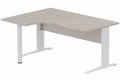K1 VDF BOIS Compact 90° asymétrique 160x120x80/60cm retour à gauche sur pied de soutien, plateau acacia, structure blanc