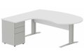 K1 VDF bois compact 90° manager 190x141x104x60cm sur caisson HB métal 3 tiroirs, plateau blanc, structure aluminium