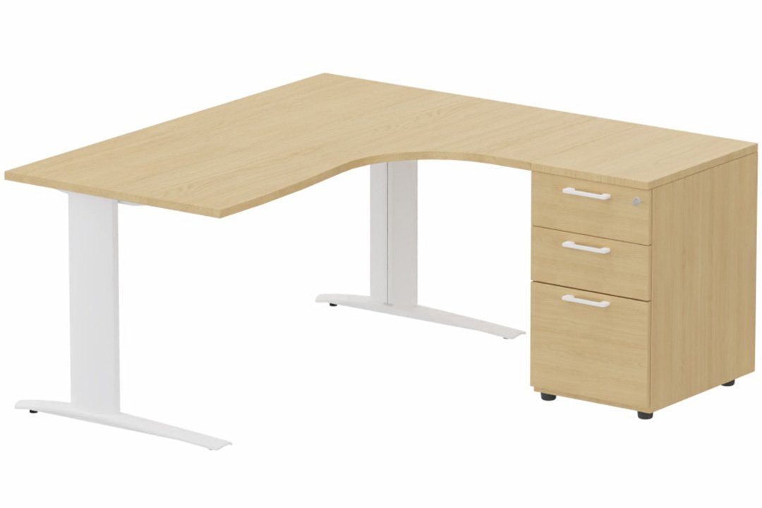 k1 Poutre -  Plan compact 90° asymétrique 160x162x80 / 60cm avec caisson HB bois 3 tiroirs - retour à droite -