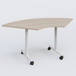 TABLES ABATTANTES - Plateaux 25 mm - Module 1/4 de couronne pour table abattante gamme Design 120*120 cm. Plateau Acacia et pietement Blanc.