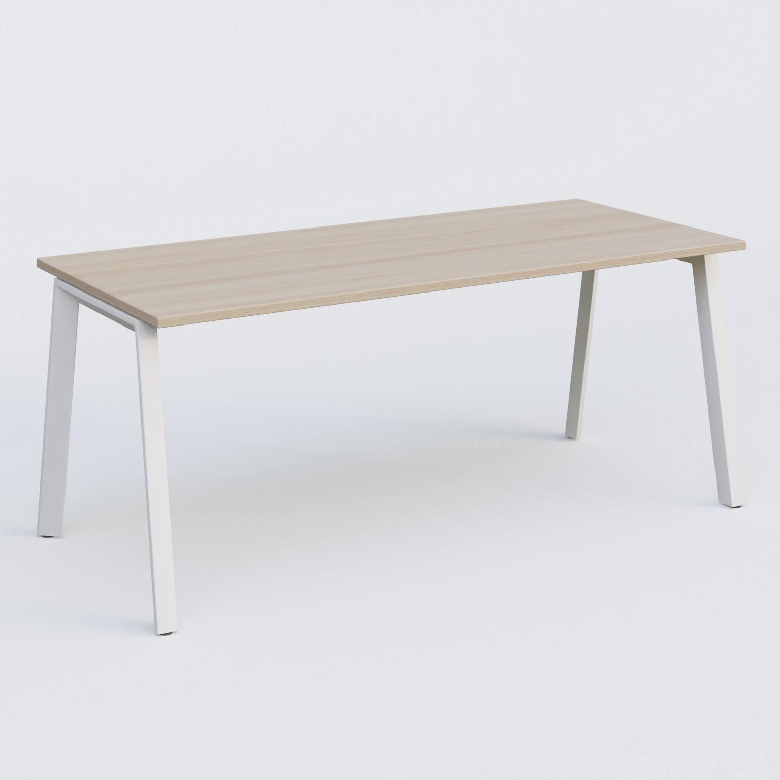 K8 plan droit 180*80 sur pieds fixe. Plateau Acacia et pietement Blanc
