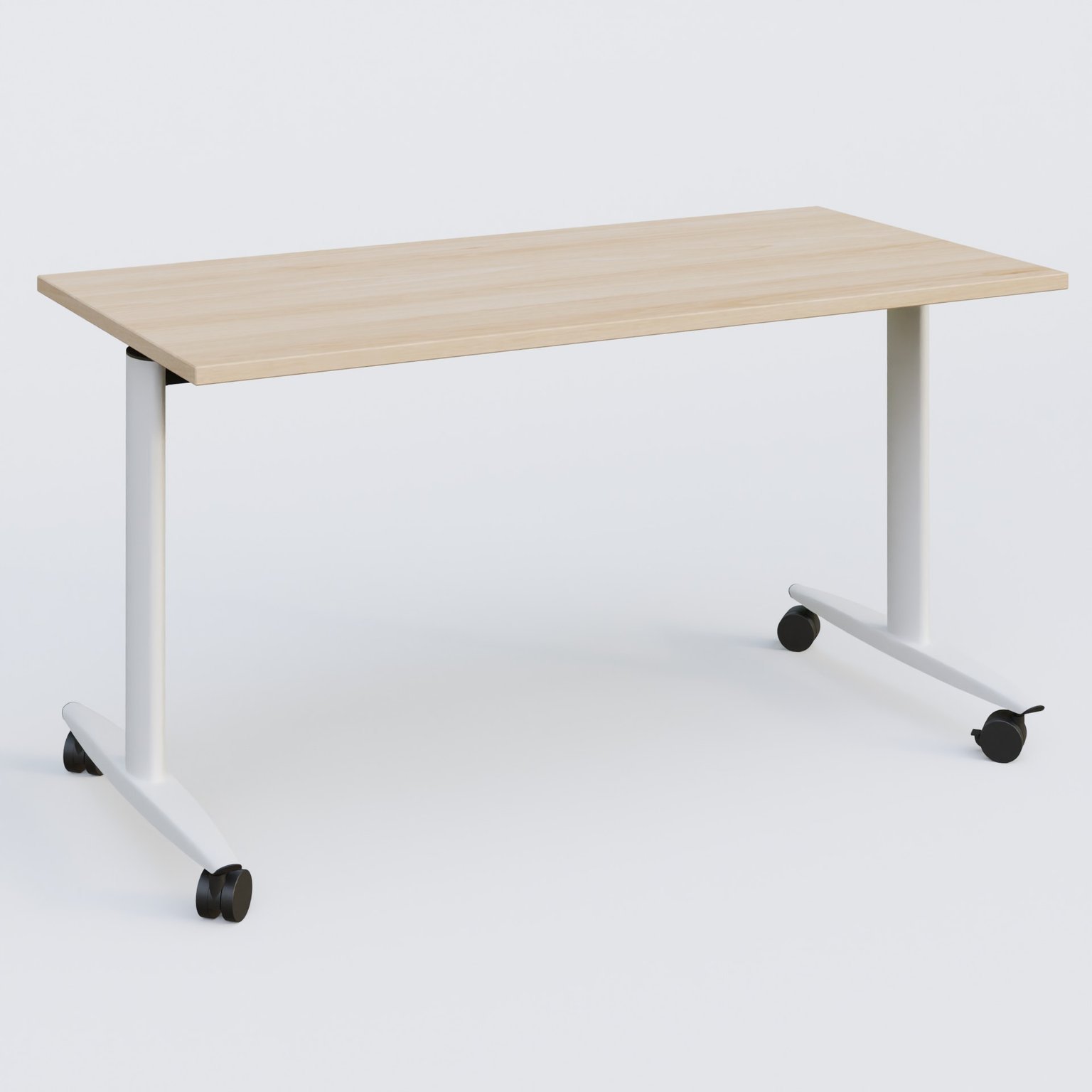 Table abattante gamme Design 140*70 cm. Plateau Hêtre et pietement Blanc.