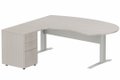 K1 VDF métal compact 90° manager 190x141x104x60cm sur caisson HB mélamine 3 tiroirs, plateau acacia, structure aluminium