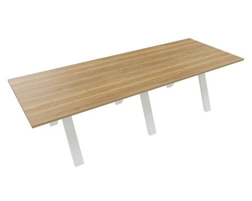 [Pas de famille] - [Pas de sous famille] - TABLE RECTANGULAIRE 2 PLATEAUX 280X120CM SUR STRUCTURE X3 MEETING. Plateau Chêne naturel et piètement Blanc.