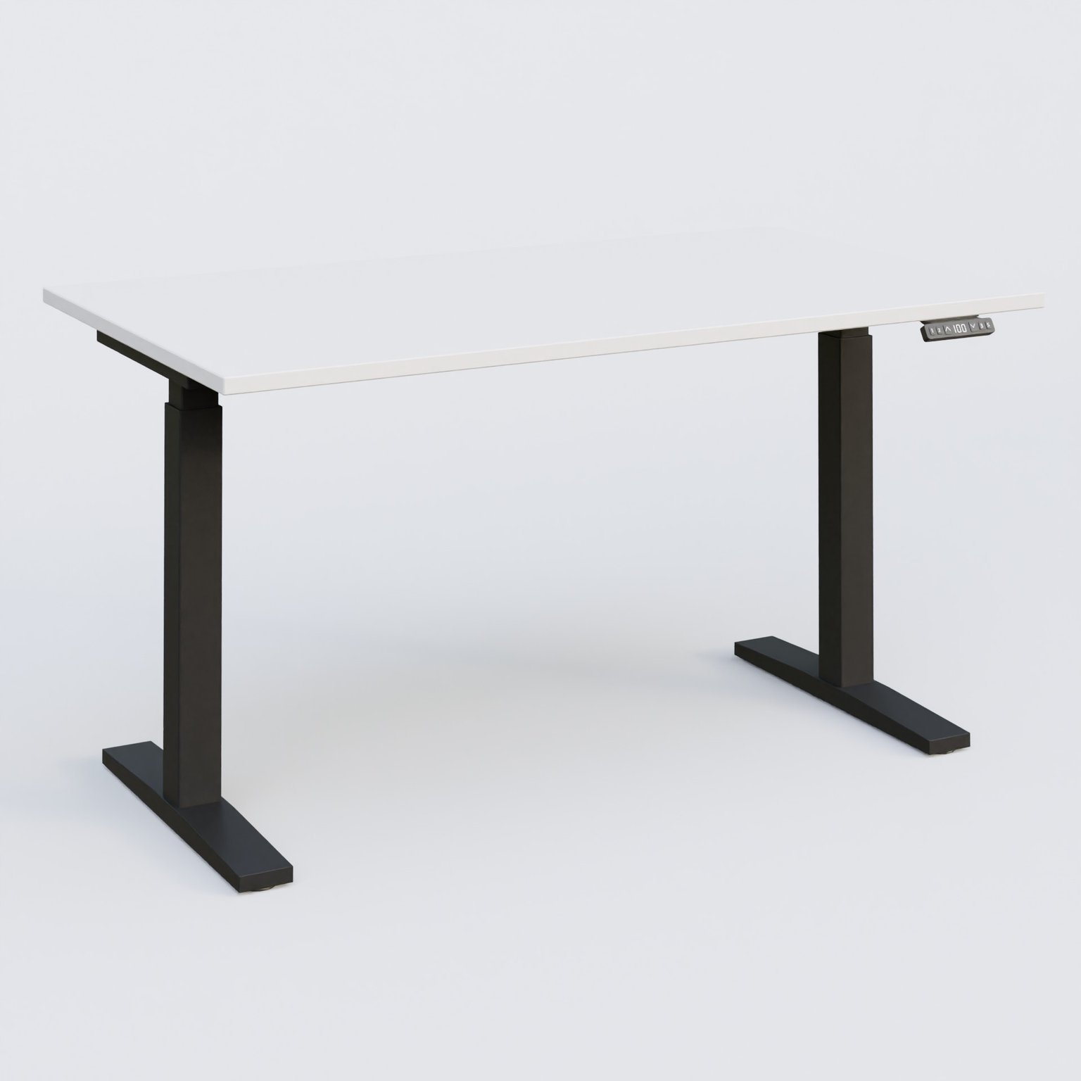 Poste solo 140*80 réglable en hauteur éléctriquement de 70-120 cm gamme KPro2. Plateau Blanc et pietement Noir.