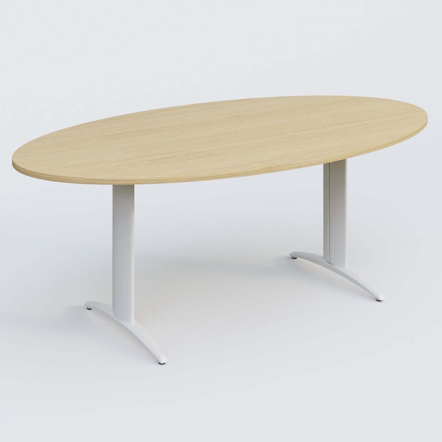 Table de réunion pietement K2 plateau 200-110 cm. Plateau Chêne clair et pietement Blanc.