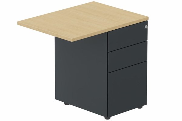 Gamme K2 - Extensions - Plans droits - K2 retour direct 80x60cm sur caisson métal P.60cm 3 tiroirs, plateau chêne, structure anthracite