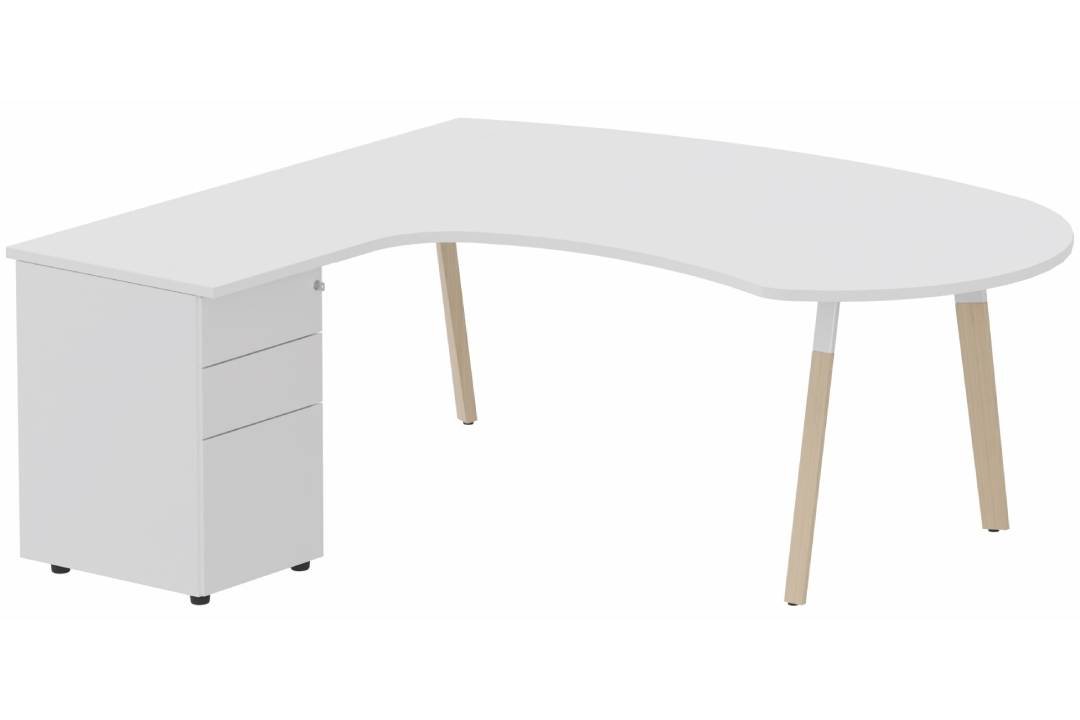 K8Wood Plan compact 90° asymétrique Manager 190x183x104x60cm avec caisson HB métal 3 tiroirs - retour à gauche