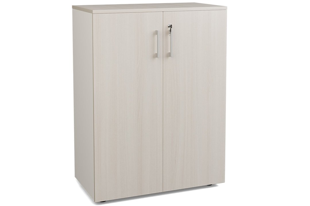 Armoire mélamine H102XL100 cm portes bois -Finitions= Top de finition : acacia / Corps d'armoire et tablettes : aluminium / Façade : acacia, poignées aluminium