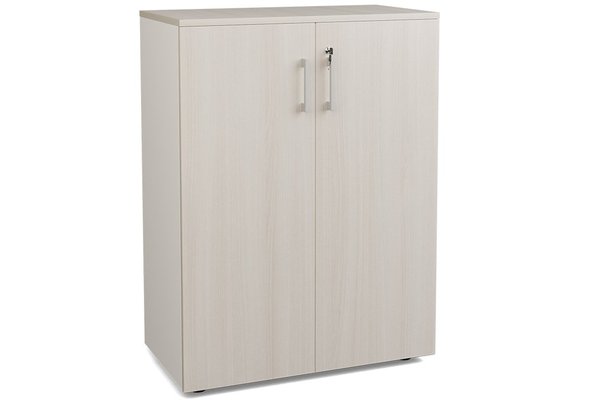 ARMOIRES PORTES BATTANTES - Mélaminés - Armoire mélamine H102xL120cm portes bois,  Top de finition : Acacia / Corps d'armoire et tablettes : Aluminium / Façade : Acacia