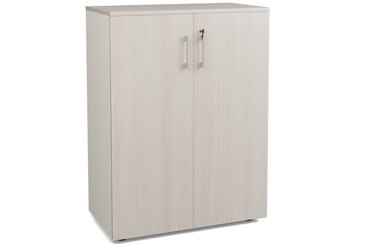 ARMOIRES PORTES BATTANTES - Mélaminés - Armoire mélamine H102xL120cm portes bois,  Top de finition : Acacia / Corps d'armoire et tablettes : Aluminium / Façade : Acacia