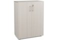 Armoire mélamine H102xL120cm portes bois,  Top de finition : Acacia / Corps d'armoire et tablettes : Aluminium / Façade : Acacia