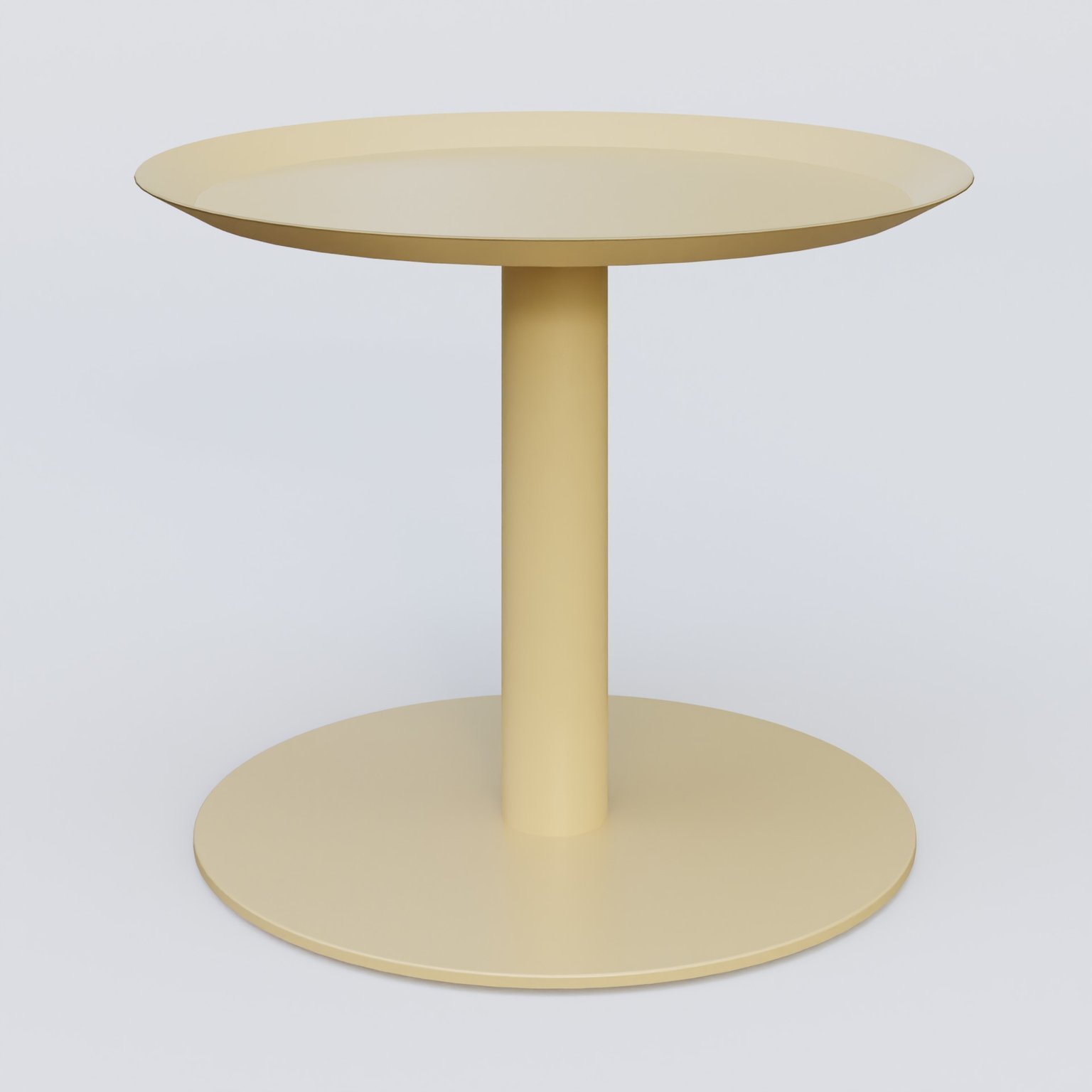 Table Basse Fashion Styl piètement colonne métalique. Plateau Jaune Cuivre (RAL 1002) et pietement Jaune Cuivre (RAL 1002).
