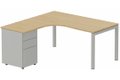 K3- Plan compact 90° asymétrique 180x162x80/60cm avec caisson HB métal 3 tiroirs - retour à gauche Finitions- Plateau et top caisson : Chêne (CE) / Piétements et caisson : Alu