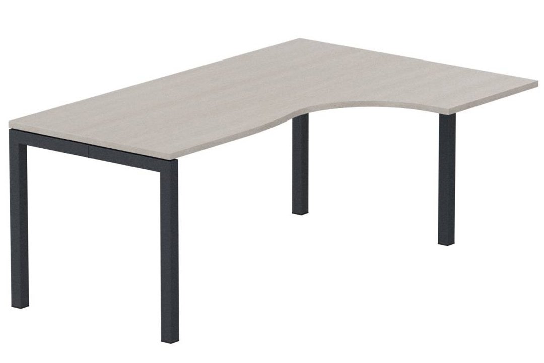 Plan Compact 90° asymétrique 180x120x80/60cm retour à droite, plateau acacia, structure anthracite