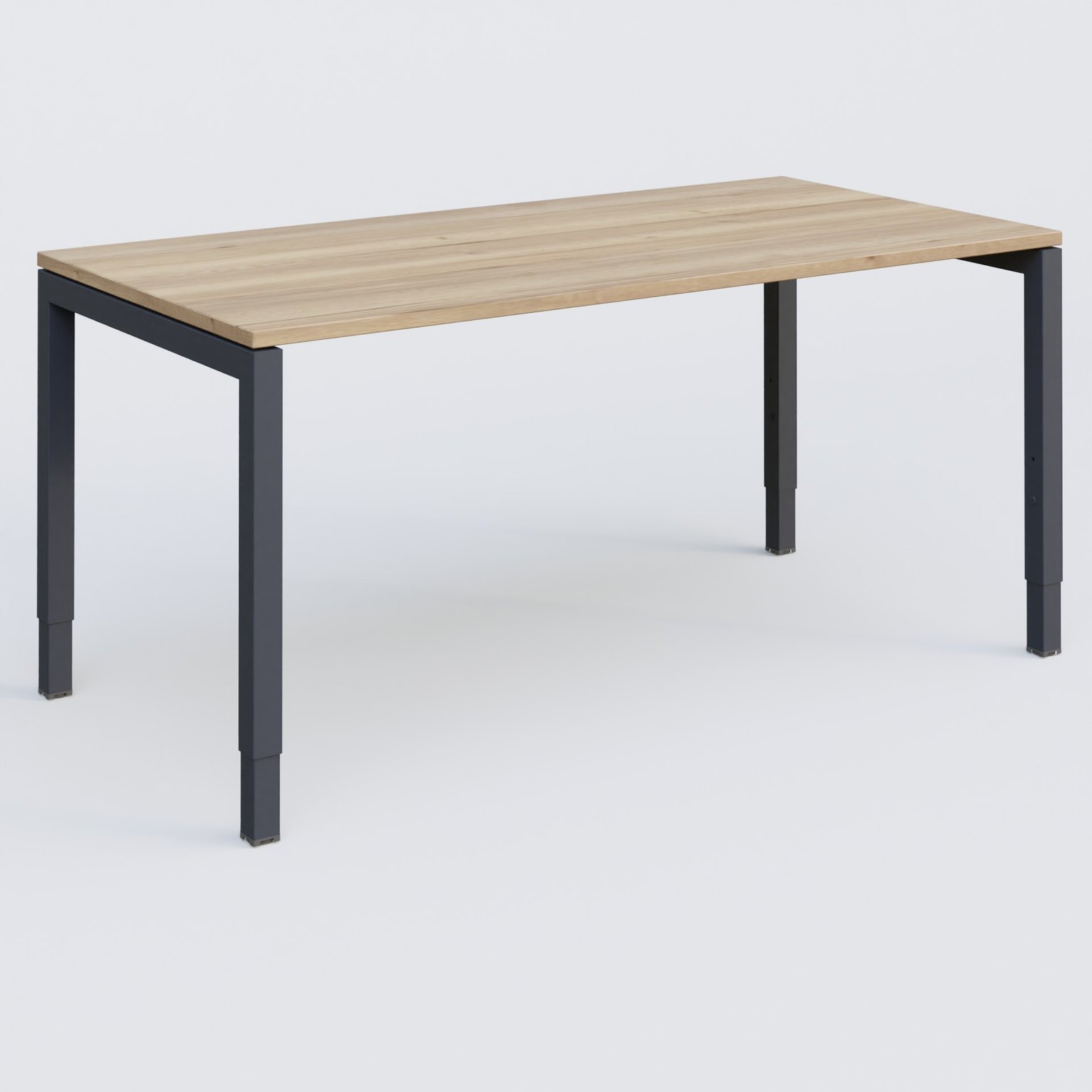 Bureau droit gamme K3 160-80 cm hauteur réglable. Plateau Chêne naturel et pietement Anthracite.