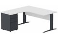 K1 VDF BOIS Compact 90° asymétrique 160x162x80/60cm retour à gauche avec caisson HB métal 3 tiroirs blanc/ anthracite