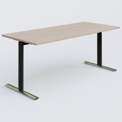 [Pas de famille] - [Pas de sous famille] - Module droit gamme Pure 180-80 cm. Plateau Acacia et pietement Noir/Chrome.