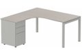 Plan Compact 90° asymétrique 180x162x80/60cm retour à gauche avec caisson HB métal 3 tiroirs, acacia/aluminium